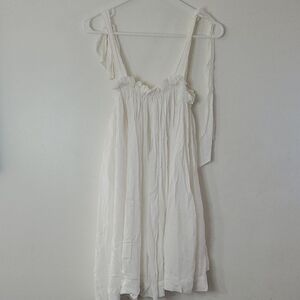 LPA White Tie Shoulder Flowy Mini Dress Size Small Square Neck Pleated Airy